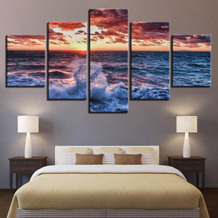 Ocean Waves 5 Piece Multi Panel Canvas Wall Art Frame - Original Frame