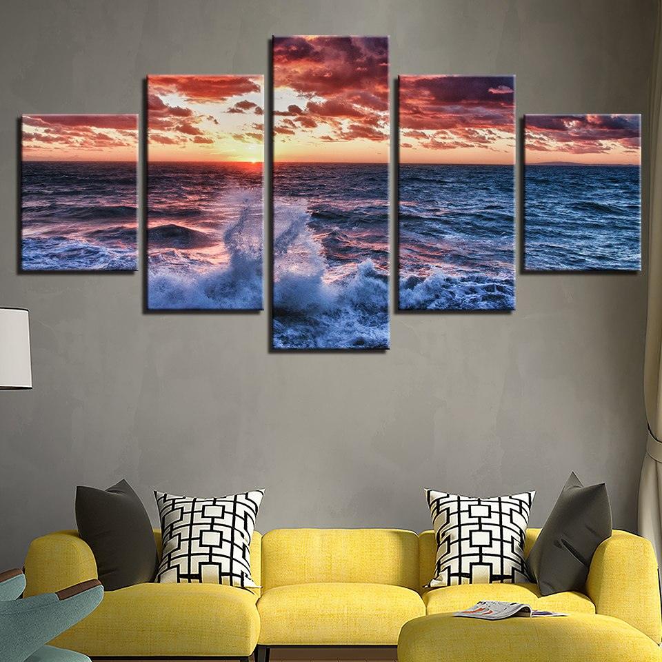 Ocean Waves 5 Piece Multi Panel Canvas Wall Art Frame - Original Frame