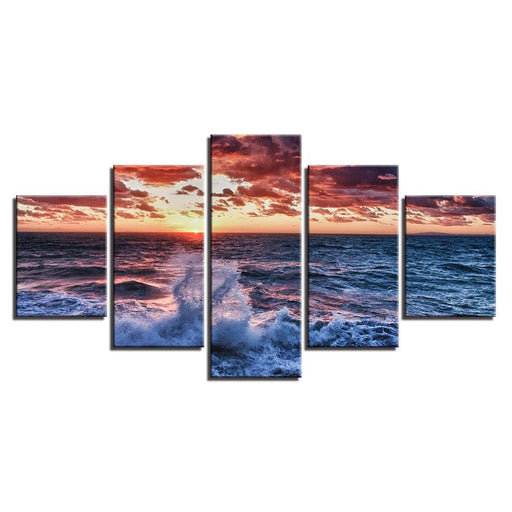 Ocean Waves 5 Piece Multi Panel Canvas Wall Art Frame - Original Frame