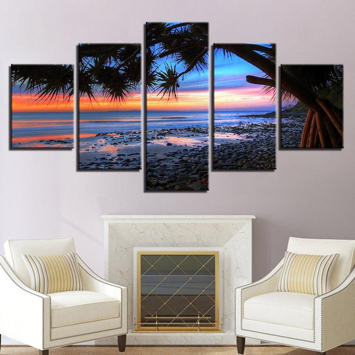 Sunset Beach 5 Piece HD Multi Panel Canvas Wall Art Frame - Original Frame