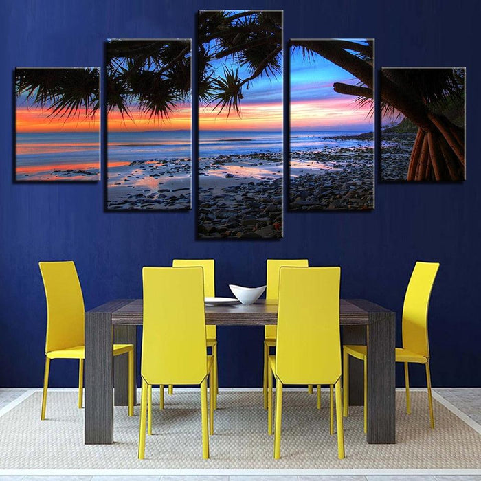 Sunset Beach 5 Piece HD Multi Panel Canvas Wall Art Frame - Original Frame