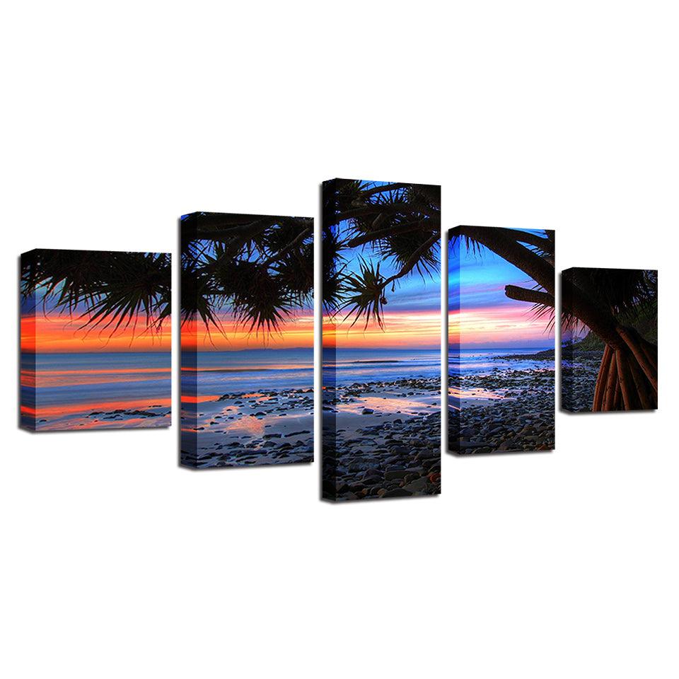 Sunset Beach 5 Piece HD Multi Panel Canvas Wall Art Frame - Original Frame