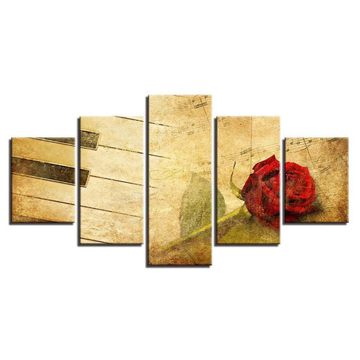 Red Rose & Piano 5 Piece HD Multi Panel Canvas Wall Art Frame - Original Frame