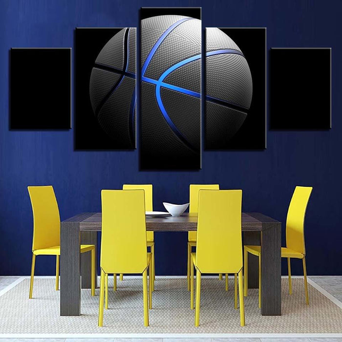 Blue Basketball 5 Piece HD Multi Panel Canvas Wall Art Frame