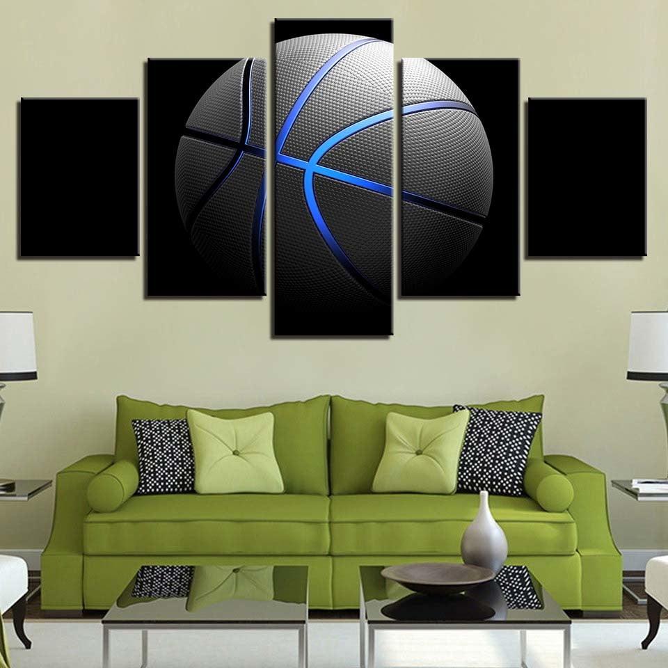 Blue Basketball 5 Piece HD Multi Panel Canvas Wall Art Frame - Original Frame