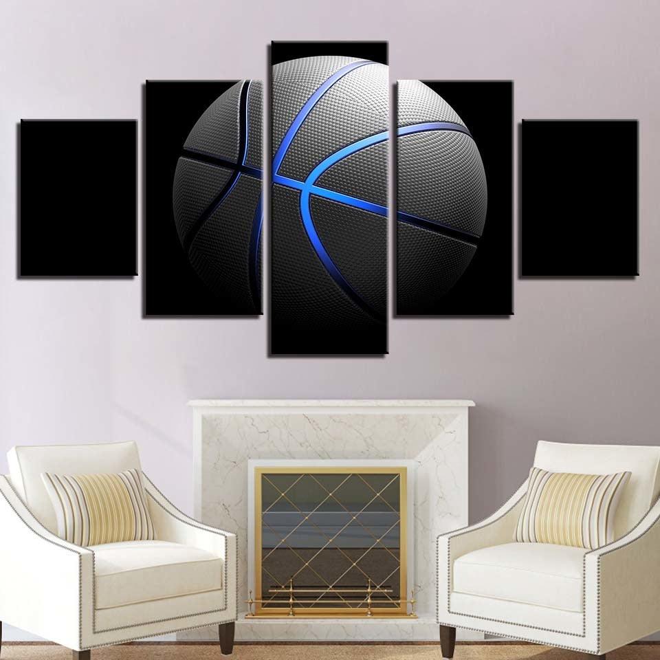 Blue Basketball 5 Piece HD Multi Panel Canvas Wall Art Frame - Original Frame