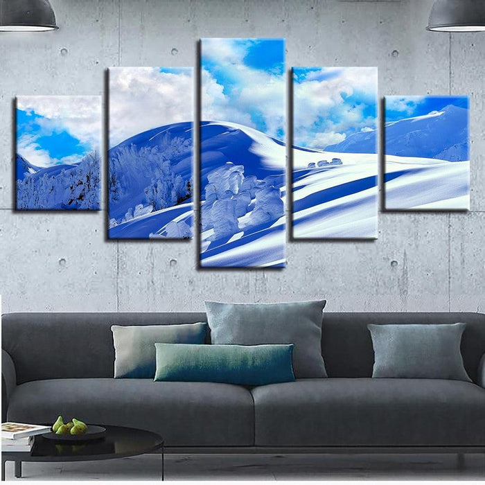 Blue Sky And Snow Mountain 5 Piece HD Multi Panel Canvas Wall Art Frame
