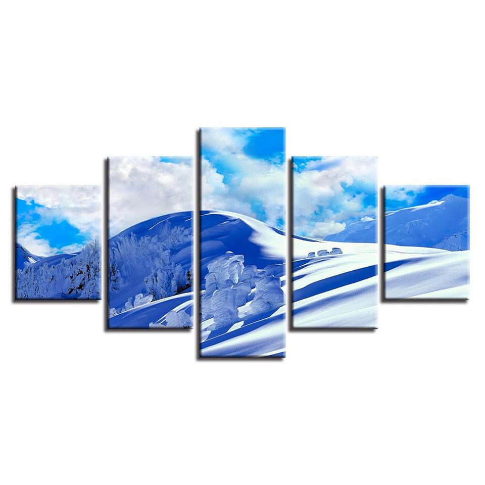 Blue Sky And Snow Mountain 5 Piece HD Multi Panel Canvas Wall Art Frame - Original Frame