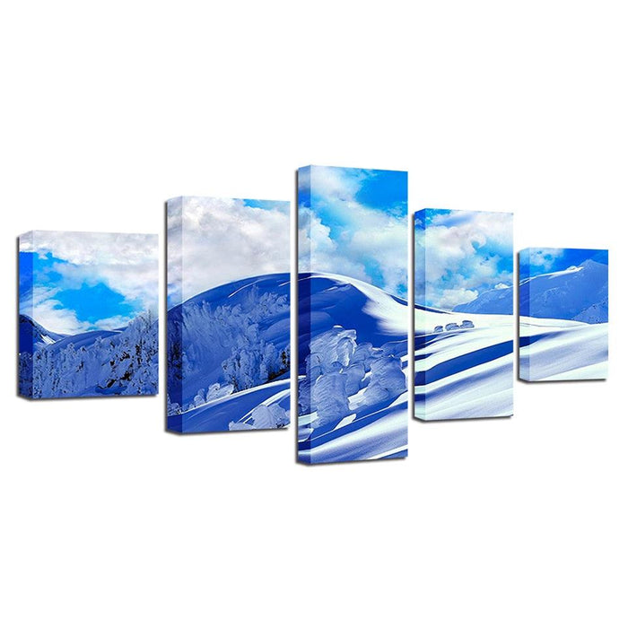 Blue Sky And Snow Mountain 5 Piece HD Multi Panel Canvas Wall Art Frame