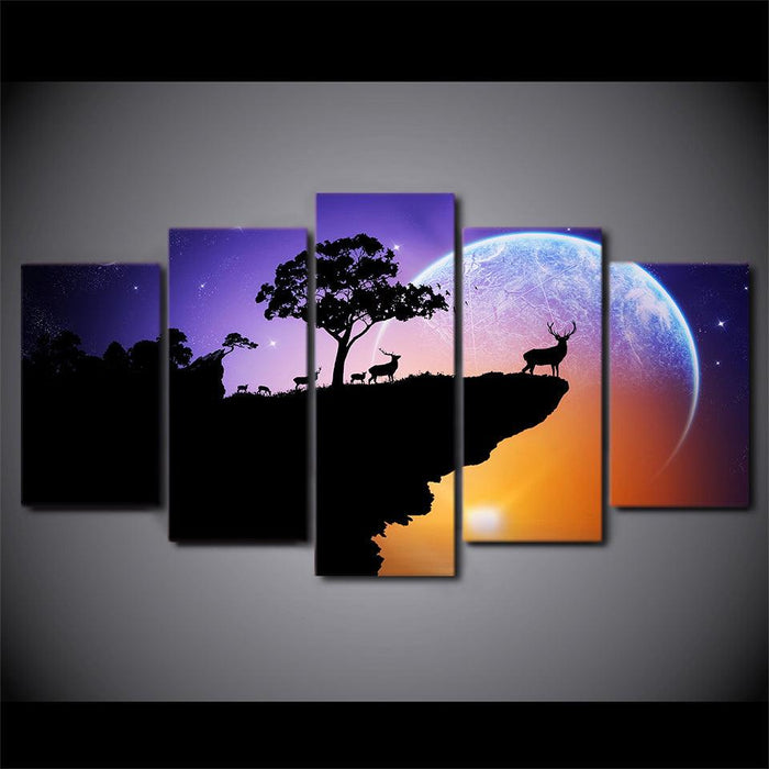 Deer at The Cliff 5 Piece HD Multi Panel Canvas Wall Art Frame