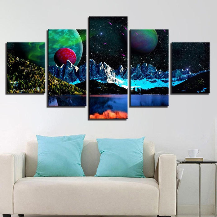 Wushan Planet Starry Sky 5 Piece HD Multi Panel Canvas Wall Art Frame
