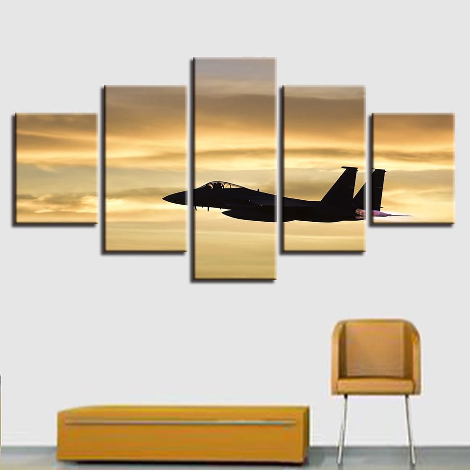 Panel Sunset Airplane 5 Piece HD Multi Panel Canvas Wall Art Frame - Original Frame