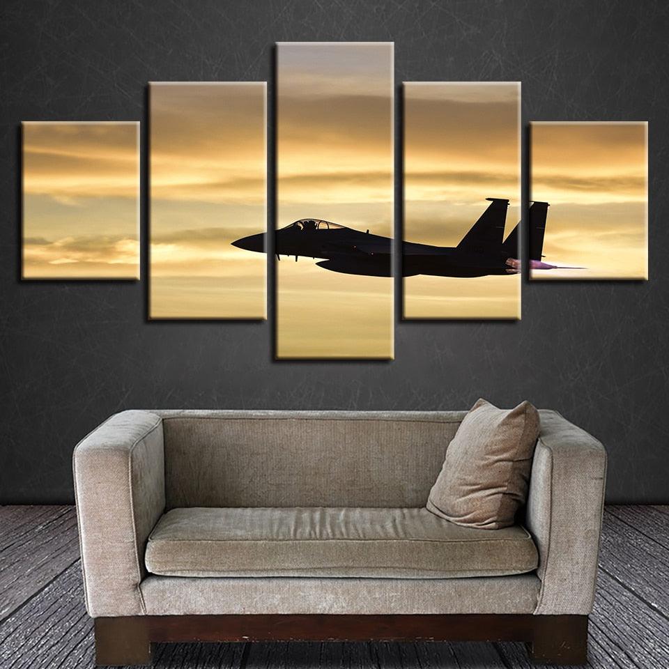 Panel Sunset Airplane 5 Piece HD Multi Panel Canvas Wall Art Frame - Original Frame