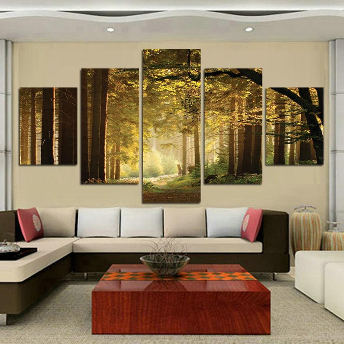 Green Forest 5 Piece HD Multi Panel Canvas Wall Art Frame