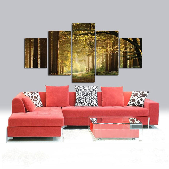Green Forest 5 Piece HD Multi Panel Canvas Wall Art Frame