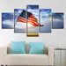 American Flag Flying Under The Blue Sky 5 Piece HD Multi Panel Canvas Wall Art Frame - Original Frame