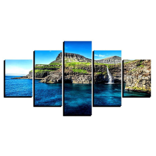 Alpine Waterfall Island 5 Piece HD Multi Panel Canvas Wall Art Frame - Original Frame