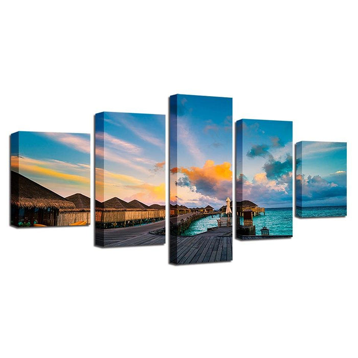 Blue Sky Bridge 5 Piece HD Multi Panel Canvas Wall Art Frame - Original Frame