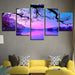 Purple Sunset Trees 5 Piece HD Multi Panel Canvas Wall Art - Original Frame