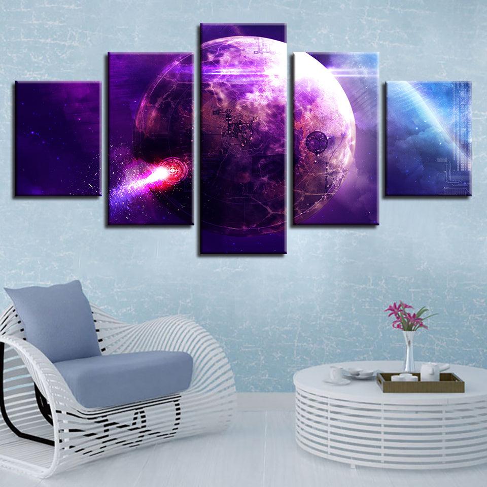 Purple Planets 5 Piece HD Multi Panel Canvas Wall Art - Original Frame