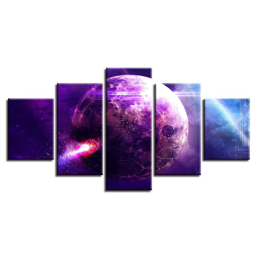 Purple Planets 5 Piece HD Multi Panel Canvas Wall Art - Original Frame