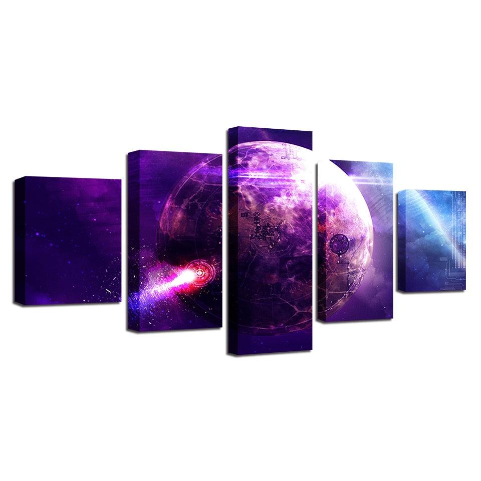 Purple Planets 5 Piece HD Multi Panel Canvas Wall Art - Original Frame
