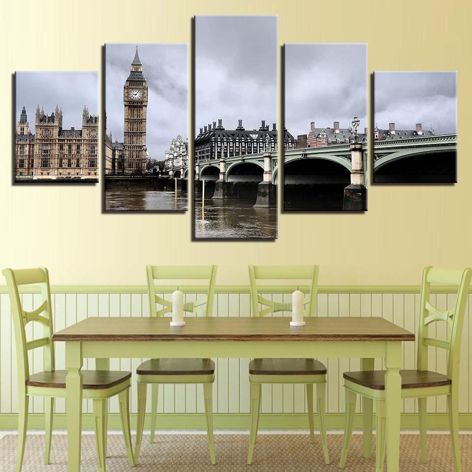 London Big Ben 5 Piece HD Multi Panel Canvas Wall Art Frame - Original Frame