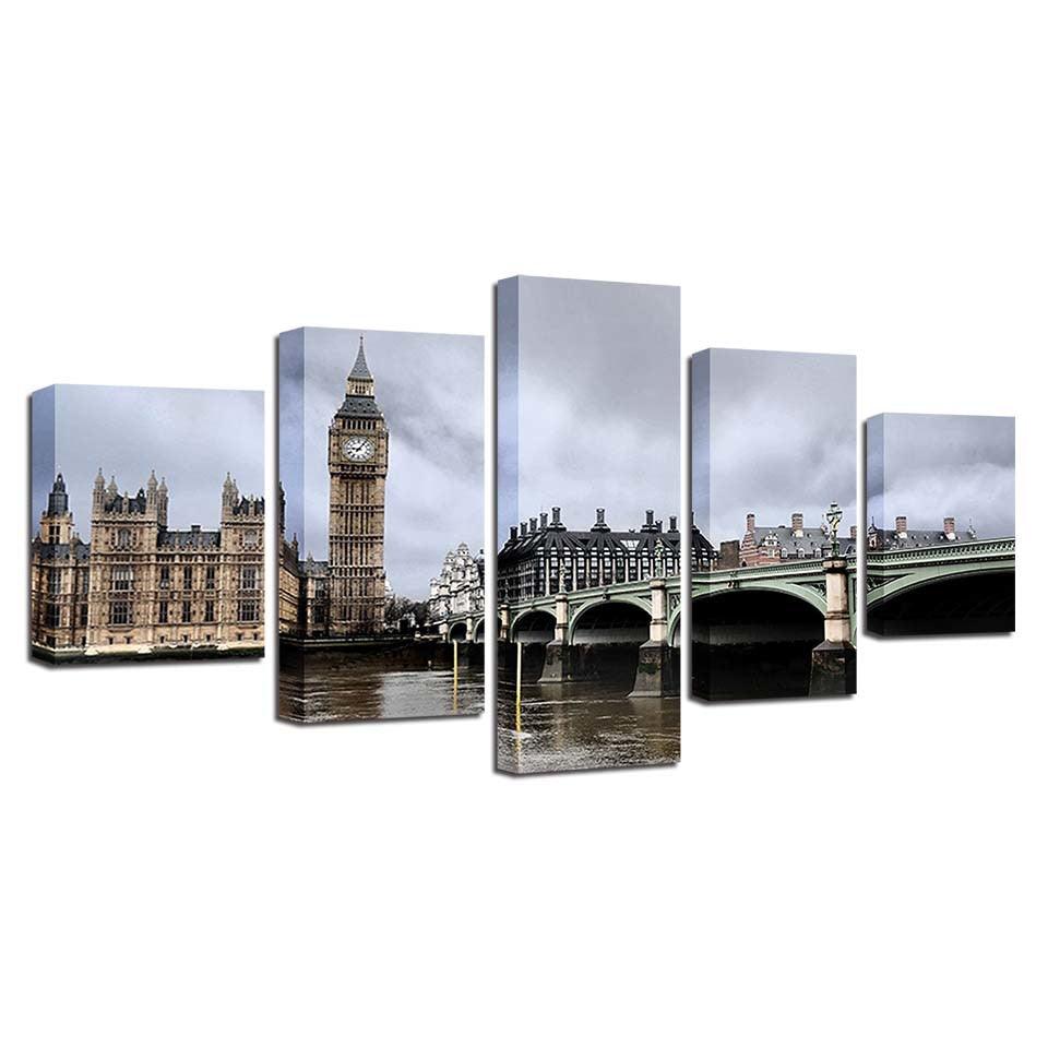 London Big Ben 5 Piece HD Multi Panel Canvas Wall Art Frame - Original Frame