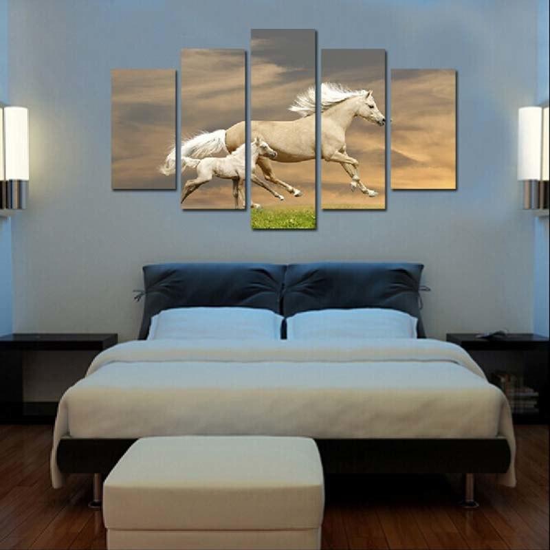 Galloping Horses 5 Piece HD Multi Panel Canvas Wall Art Frame - Original Frame
