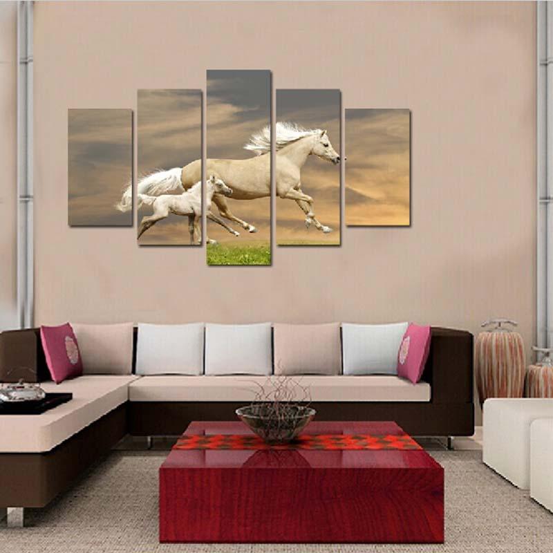 Galloping Horses 5 Piece HD Multi Panel Canvas Wall Art Frame - Original Frame