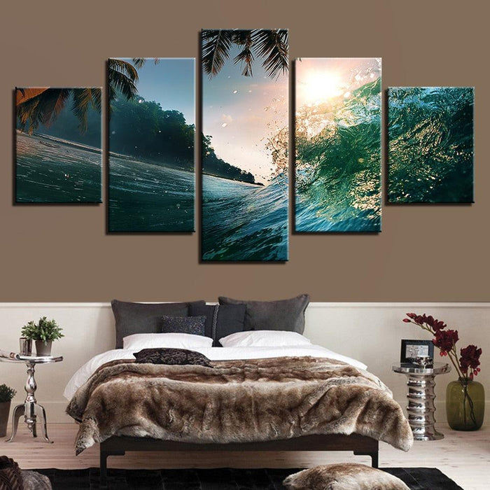 Sea Wave Rolls 5 Piece HD Multi Panel Canvas Wall Art Frame - Original Frame