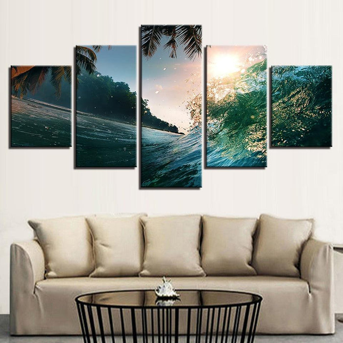 Sea Wave Rolls 5 Piece HD Multi Panel Canvas Wall Art Frame - Original Frame