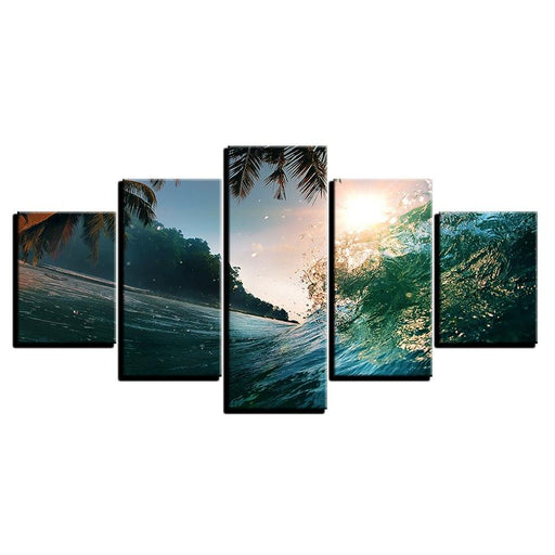 Sea Wave Rolls 5 Piece HD Multi Panel Canvas Wall Art Frame - Original Frame