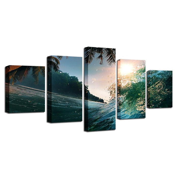 Sea Wave Rolls 5 Piece HD Multi Panel Canvas Wall Art Frame - Original Frame