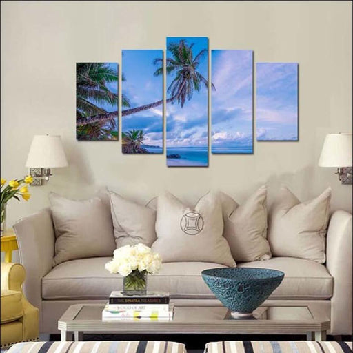 Coconut Trees 5 Piece HD Multi Panel Canvas Wall Art Frame - Original Frame