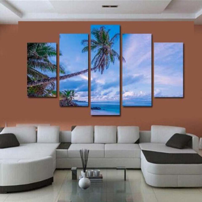 Coconut Trees 5 Piece HD Multi Panel Canvas Wall Art Frame - Original Frame