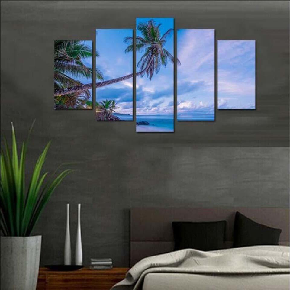 Coconut Trees 5 Piece HD Multi Panel Canvas Wall Art Frame - Original Frame