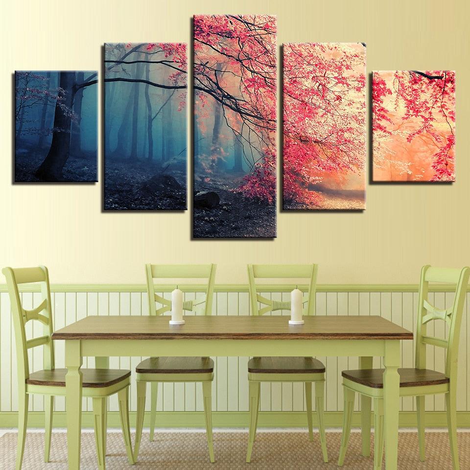 Red Maple Woods 5 Piece HD Multi Panel Canvas Wall Art Frame - Original Frame
