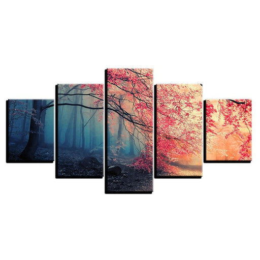 Red Maple Woods 5 Piece HD Multi Panel Canvas Wall Art Frame - Original Frame