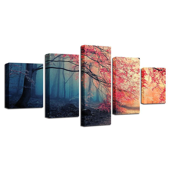 Red Maple Woods 5 Piece HD Multi Panel Canvas Wall Art Frame