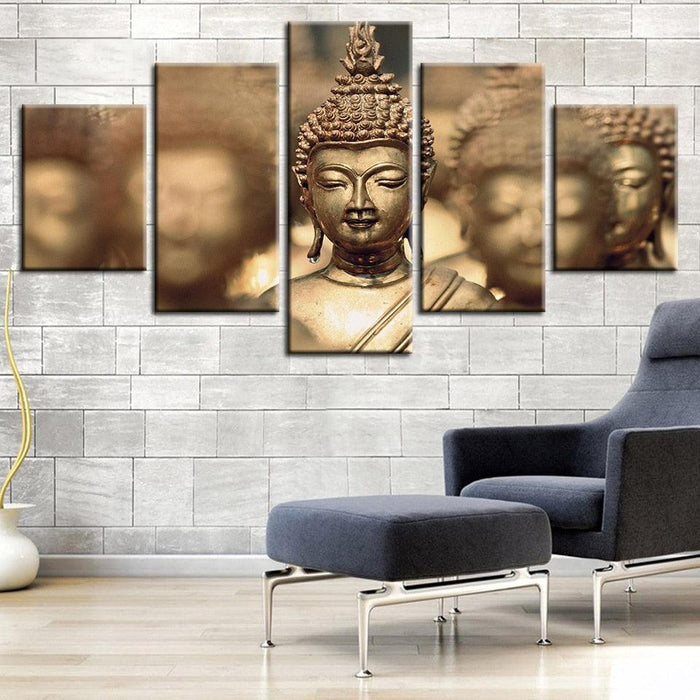 Gold Lord Buddha 5 Piece HD Multi Panel Canvas Wall Art Frame - Original Frame