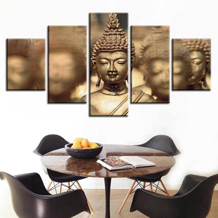 Gold Lord Buddha 5 Piece HD Multi Panel Canvas Wall Art Frame - Original Frame