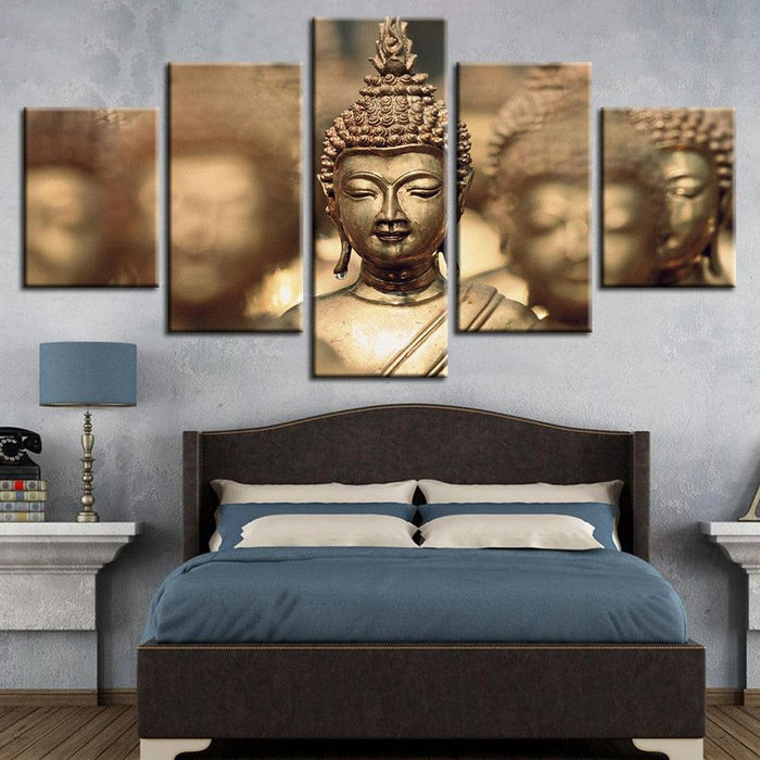 Gold Lord Buddha 5 Piece HD Multi Panel Canvas Wall Art Frame - Original Frame