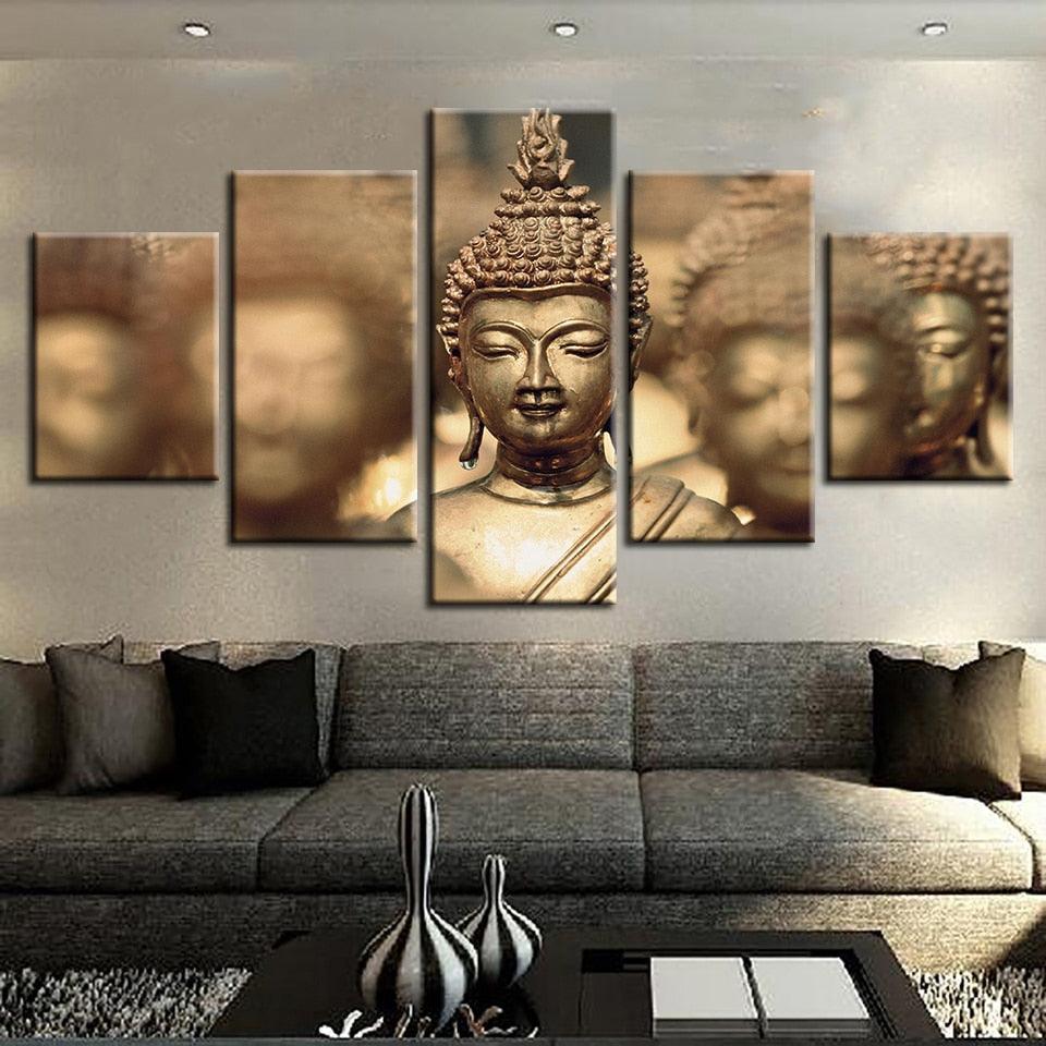 Gold Lord Buddha 5 Piece HD Multi Panel Canvas Wall Art Frame - Original Frame