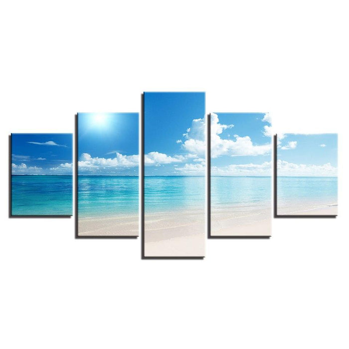 Blue Sky Sunshine Beach 5 Piece HD Multi Panel Canvas Wall Art Frame