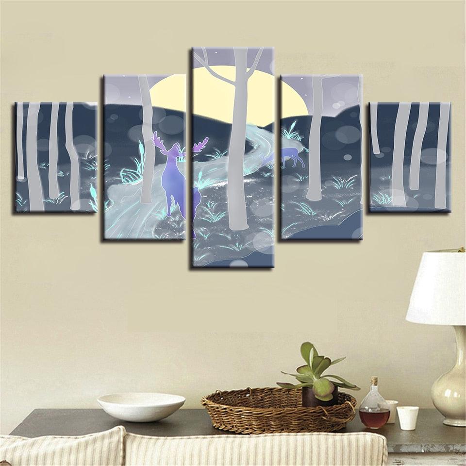 Deer in Sunrise 5 Piece HD Multi Panel Canvas Wall Art Frame - Original Frame