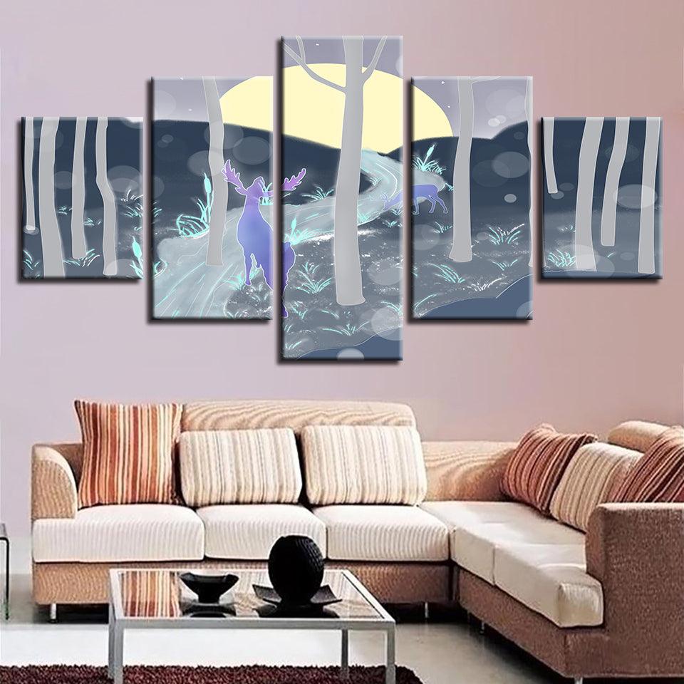 Deer in Sunrise 5 Piece HD Multi Panel Canvas Wall Art Frame - Original Frame