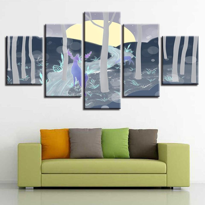 Deer in Sunrise 5 Piece HD Multi Panel Canvas Wall Art Frame