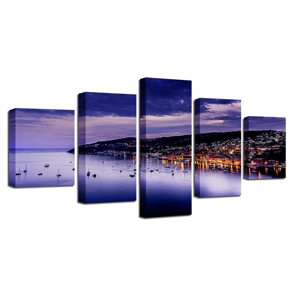Cote D'Azur France 5 Piece HD Multi Panel Canvas Wall Art Frame - Original Frame