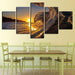 Sunset Sea Wave 5 Piece HD Multi Panel Canvas Wall Art Frame - Original Frame